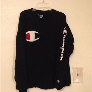 black with white and red detailing crew neck